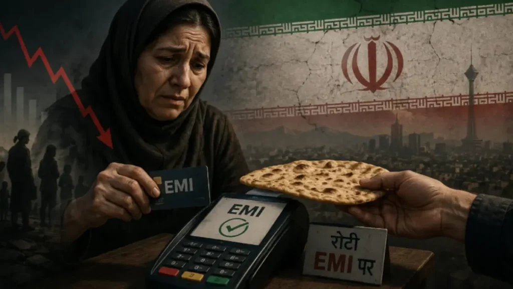 Iran Economy पर अमेरिका-ईरान संघर्ष का गहरा असर पड़ा है। महंगाई 42% के पार पहुंच गई है, खाद्य पदार्थों की कीमतों में रिकॉर्ड बढ़ोतरी हुई है और लोग राशन खरीदने के लिए EMI व कर्ज का सहारा लेने को मजबूर हैं।