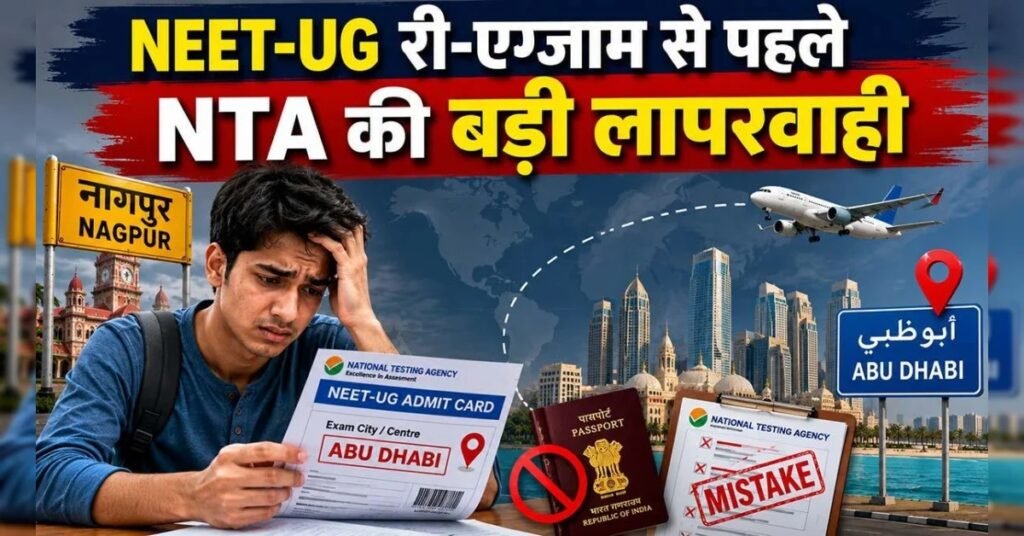 NEET री-एग्जाम सेंटर विवाद ने परीक्षा व्यवस्था पर गंभीर सवाल खड़े कर दिए हैं। नागपुर के छात्र को एडमिट कार्ड में अबू धाबी सेंटर मिलने पर NTA की कार्यप्रणाली पर सवाल उठे, राहुल गांधी ने भी प्रतिक्रिया दी।
