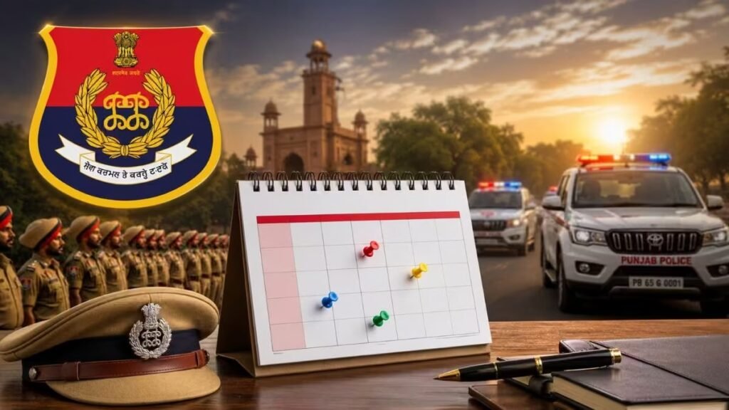 Punjab Police Constable Exam Date 2026 जारी हो गई है। पंजाब पुलिस कांस्टेबल भर्ती परीक्षा 1 जुलाई 2026 से शुरू होगी। जानिए एडमिट कार्ड रिलीज डेट, परीक्षा शेड्यूल और तैयारी के महत्वपूर्ण टिप्स।