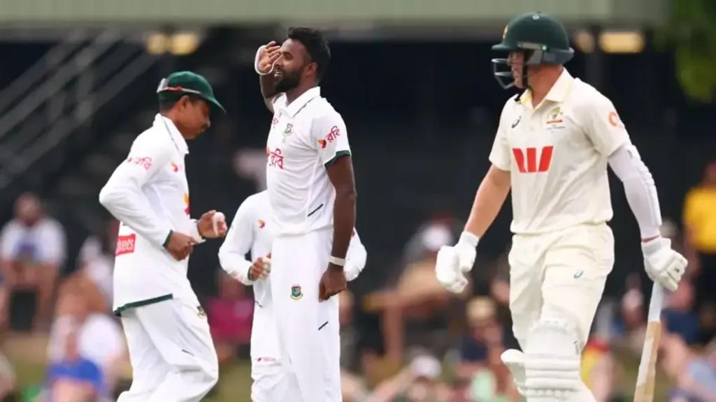 AUS vs BAN: डार्विन टेस्ट में बांग्लादेश ने ऑस्ट्रेलिया को पहली पारी में 198 रन पर ऑलआउट कर दिया। हसन महमूद ने 53 रन देकर 6 विकेट झटके।