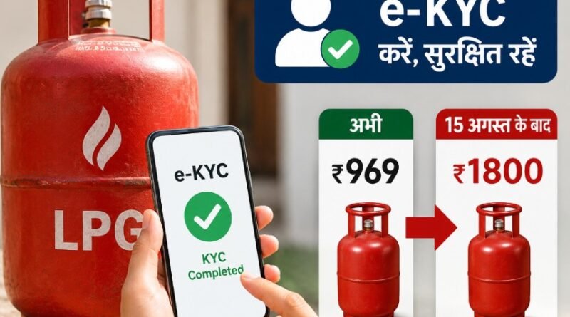 LPG e-KYC नहीं कराने वाले उपभोक्ताओं को 15 अगस्त के बाद घरेलू LPG सिलेंडर महंगा पड़ सकता है। जानिए e-KYC की आखिरी तारीख, संभावित कीमत और कनेक्शन से जुड़े नियम।